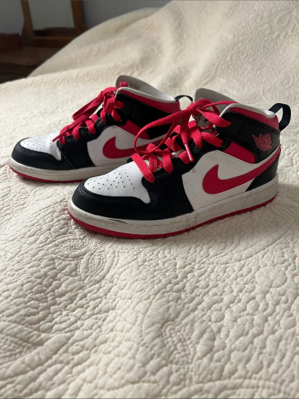 Nike Air Jordan Kids High-Top Sneakers in White, Black, and Red